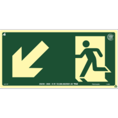 Placa Fotoluminescente S7 - Saída e Seta à Esquerda 20x40cm
