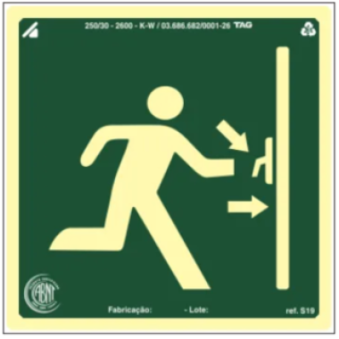 Placa Fotoluminescente S19 - Rota de Fuga 15cm x 15cm