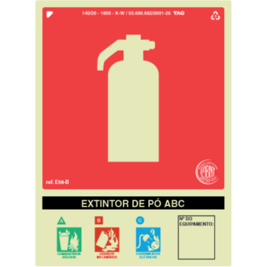 Placa Fotoluminescente para Extintor de Pó ABC - 15cm x 20cm