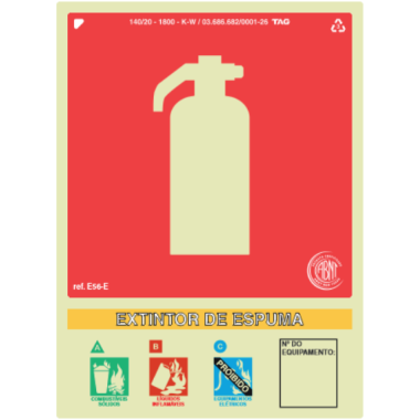 Placa Fotoluminescente para Extintor de Espuma - 15cm x 20cm