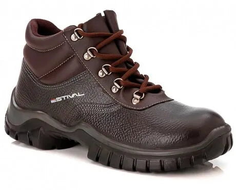 Bota de Couro Estival Work Reno Cor Café Com Cadarço e Bico Pvc WO10031S1R CA 44591