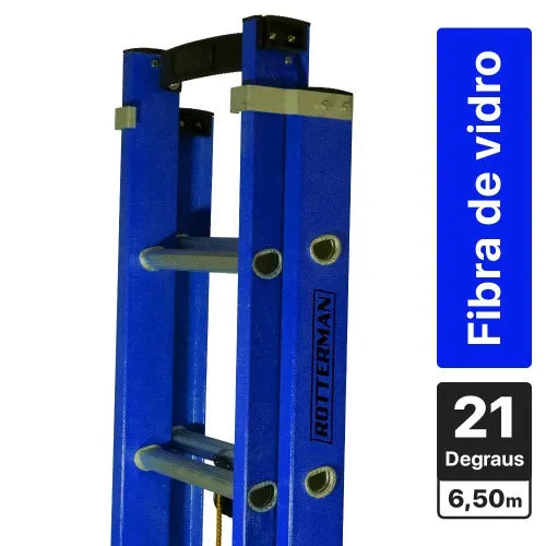 Escada de fibra de vidro extensível 3,8 x 6,5 m 21 degraus - Premium