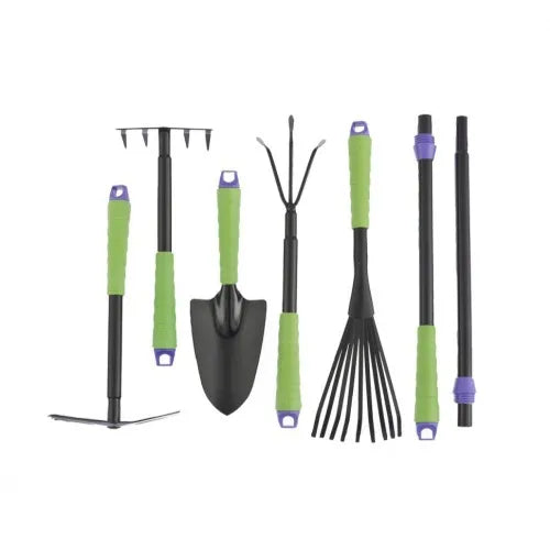 Jogo de ferramentas para jardinagem com cabo extensível 7 peças
