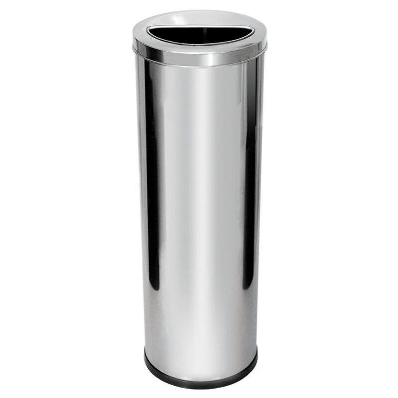 LIXEIRA EM AÇO INOX COM ARO MEIA LUA 50L