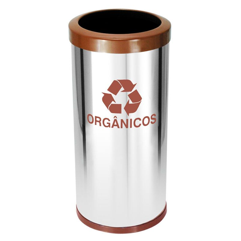 LIXEIRA EM AÇO INOX COM ARO PINTADO 22L