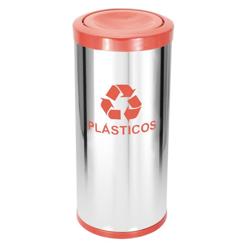 LIXEIRA INOX COM TAMPA MEIA ESFERA PLÁSTICA 22L