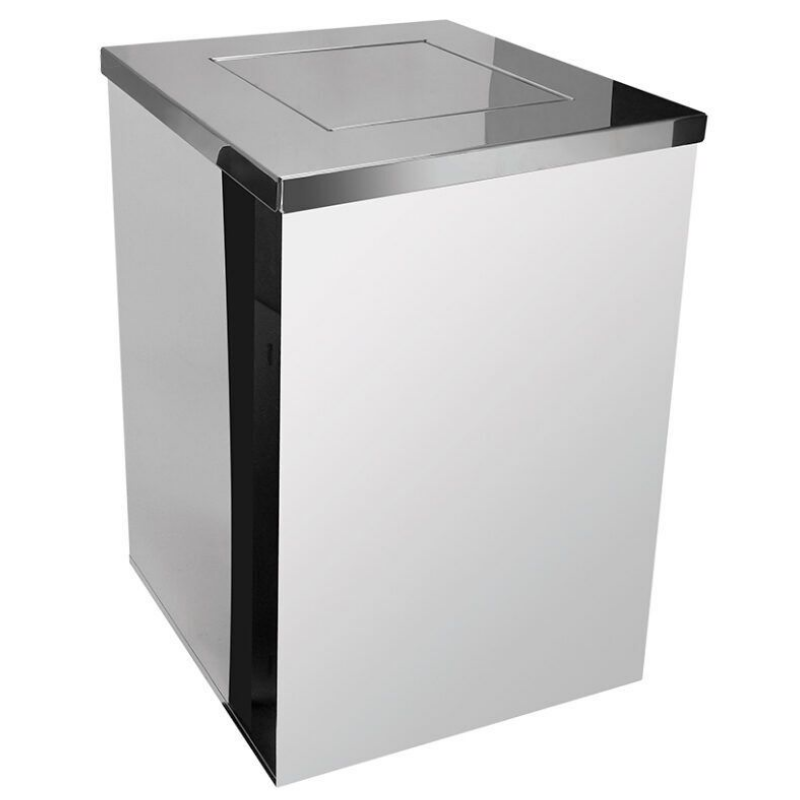 LIXEIRA QUADRADA EM AÇO INOX COM TAMPA VAI-VEM 100L