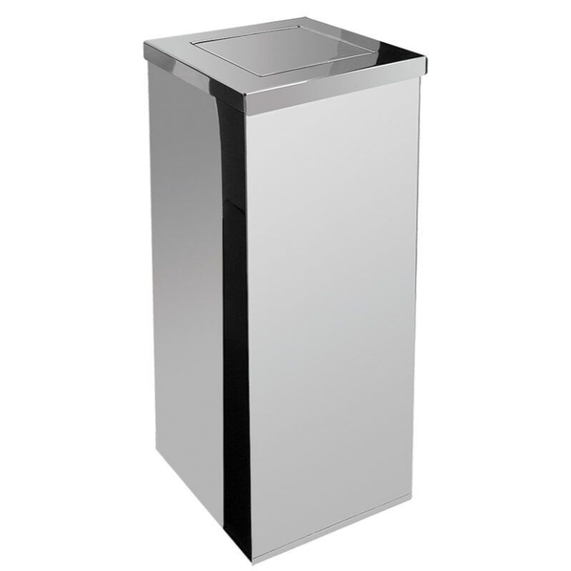LIXEIRA QUADRADA EM AÇO INOX COM TAMPA VAI-VEM 36L