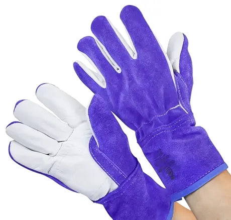 Luva Mista de Raspa Ignifugada Azul e Vaqueta na Palma Zanel DRI-10PV Com Punho de 10 CM CA 16072