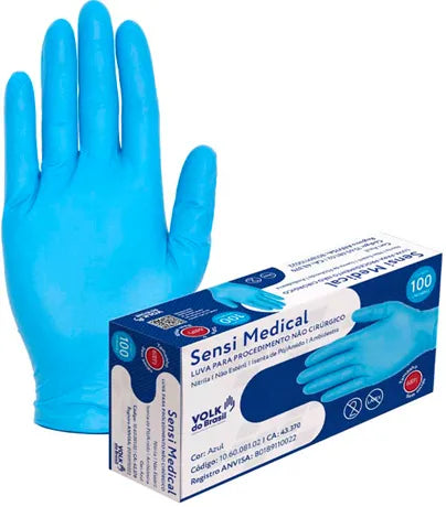 Luva Nitrílica Médica Uso Hospitalar Azul Volk CA 44426