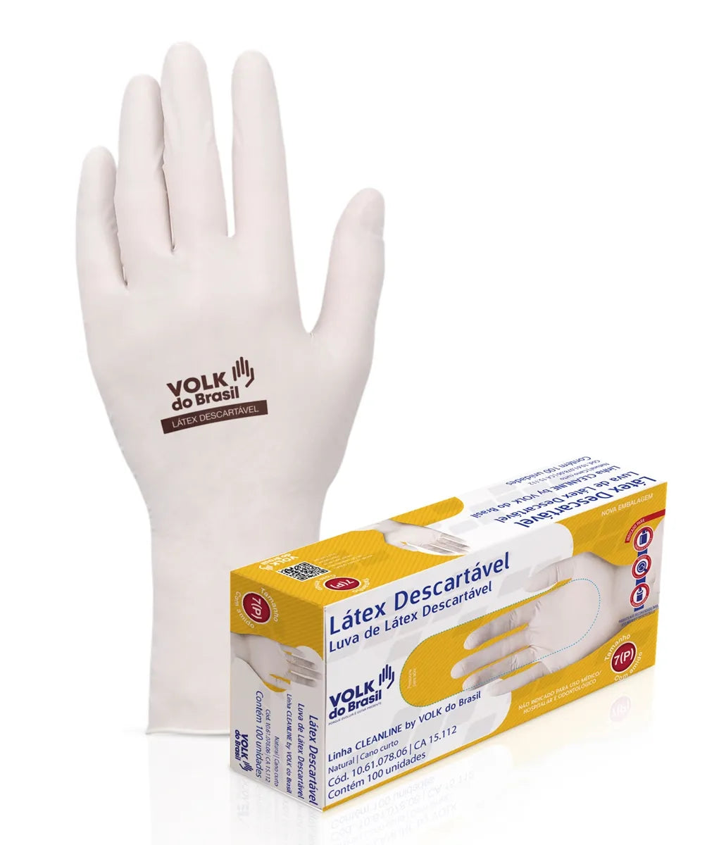 Luva de Látex Descartável Volk Com Talco Caixa Com 100 Unidades Ambidestra