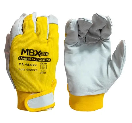 Luva de Vaqueta CouroTex MBXPRO Com Dorso Ventilado Resistente e Punho Fechamento em Velcro CA 48924
