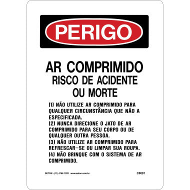 Placa de Perigo: Ar Comprimido - Risco de Acidentes ou Morte