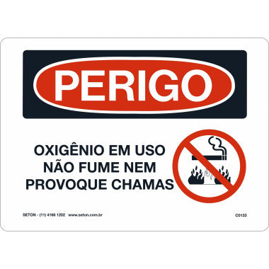 Placa de Sinalização - Oxigênio em Uso, Proibido Fumar
