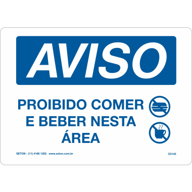 Placa de Aviso: Proibido Comer e Beber Nesta Área