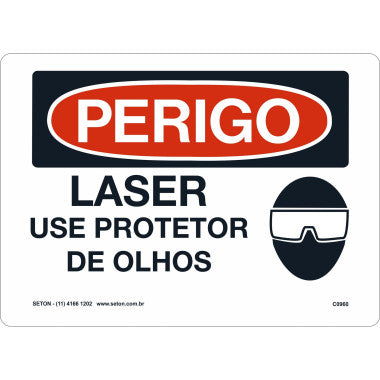 Placa de Sinalização - Perigo Laser e Uso de Protetor de Olhos