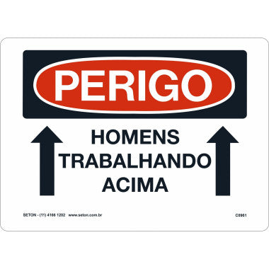 Placa de Perigo: Homens Trabalhando Acima