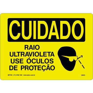 Placa de Sinalização: Cuidado com Raio Ultravioleta - Use Óculos