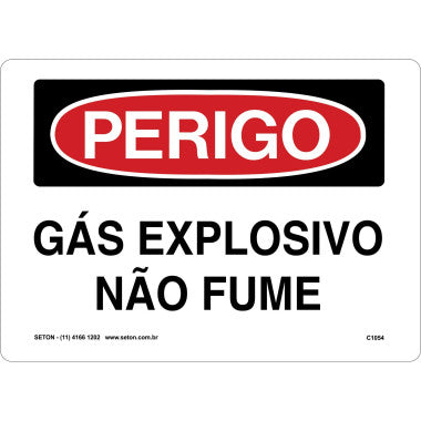 Placa de Perigo - Gás Explosivo Não Fume