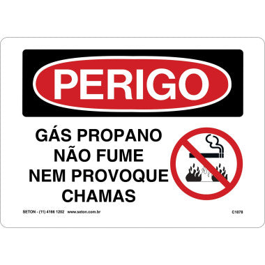 Placa de Perigo: Gás Propano - Não Fume Nem Provoque Chamas