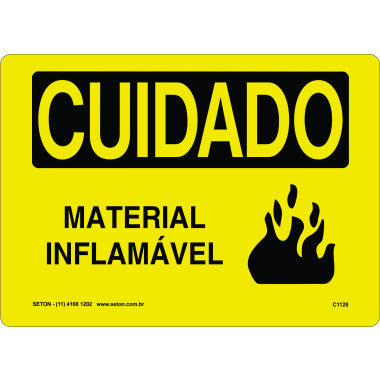 Placa de Sinalização Cuidado Material Inflamável