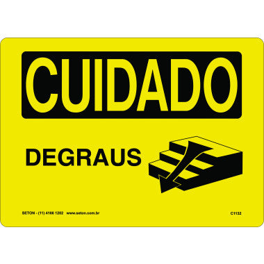 Placa de Sinalização Cuidado Degraus Descida