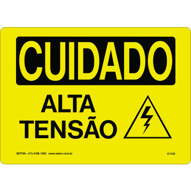 Placa de Sinalização Cuidado Alta Tensão