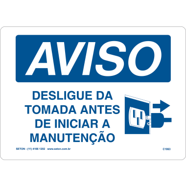 Placa de Aviso: Desligue da Tomada Antes da Manutenção
