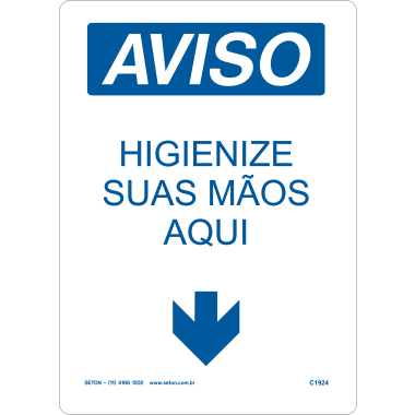 Placa de Aviso: Higienize Suas Mãos Aqui