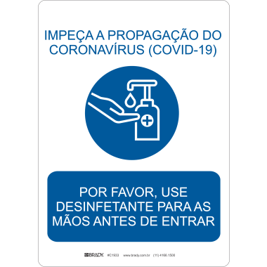 Placa de Sinalização: Use Desinfetante para as Mãos