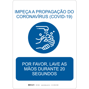 Placa de Sinalização: Lave as Mãos por 20 Segundos