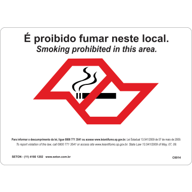 Placa Bilíngue de Proibição de Fumar - Sinalização Eficiente
