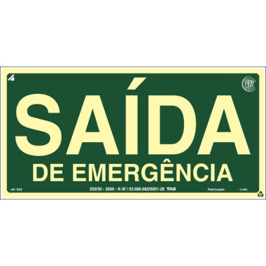 Placa Fotoluminescente de Saída de Emergência 12x24cm