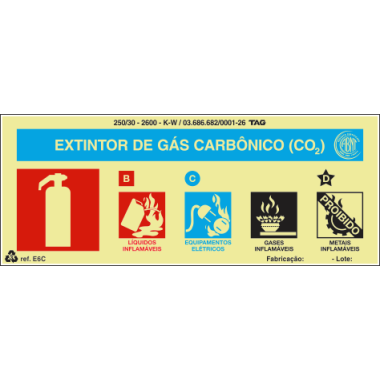 Placa Fotoluminescente para Extintor de CO2 - 20cm x 8cm