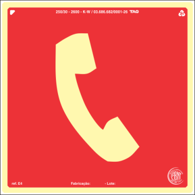 Placa Fotoluminescente E4 - Telefone de Emergência 20cm x 20cm