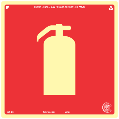 Placa Fotoluminescente E5 - Sinalização de Extintor 30cm x 30cm
