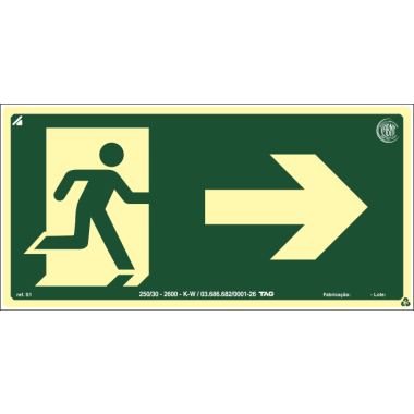 Placa Fotoluminescente S1 - Sinalização de Saída Direita 20x40cm