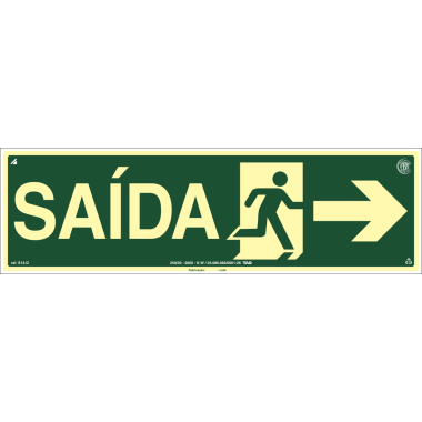 Placa Fotoluminescente S13 - Saída à Direita 50cm x 15cm