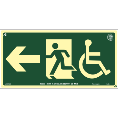 Placa Fotoluminescente - Saída de Emergência para Cadeirantes 30x15cm