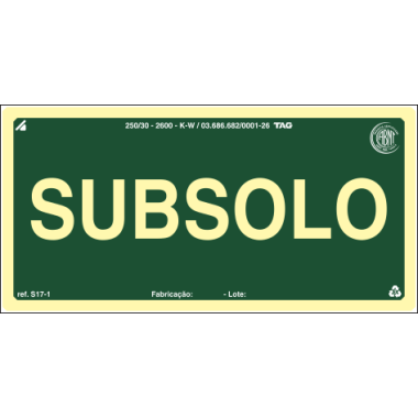 Placa Fotoluminescente S17 - Subsolo 20cm x 10cm