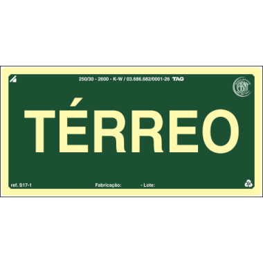 Placa Fotoluminescente S17 - Térreo 20cm x 10cm