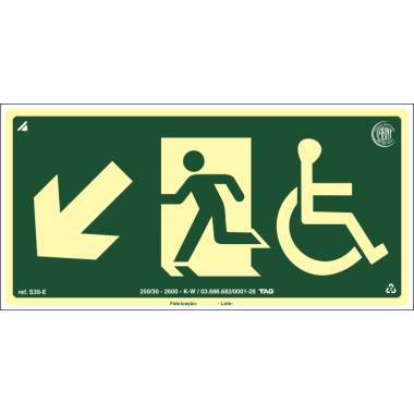 Placa Fotoluminescente de Saída de Emergência - 30cm x 15cm