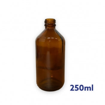 Frasco De Vidro Ambar Com Tampa Branca E Batoque 250 Ml R24 1838 1