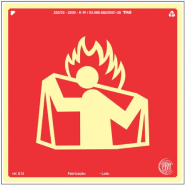 Placa Fotoluminescente E12 - Sinalização Antichama 20cm x 20cm