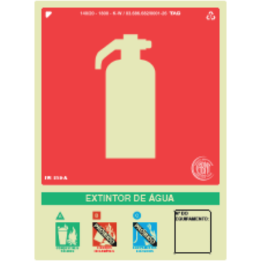 Placa Fotoluminescente para Extintor de Água - 15cm x 20cm