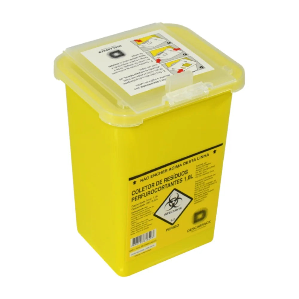 Coletor Rígido para Resíduos Perfurocortantes Descarpack 1L, 7L, e 13L.