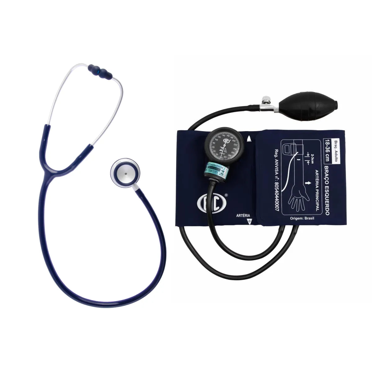 conjunto estetoscópio + esfigmomanômetro azul new innova plus bic