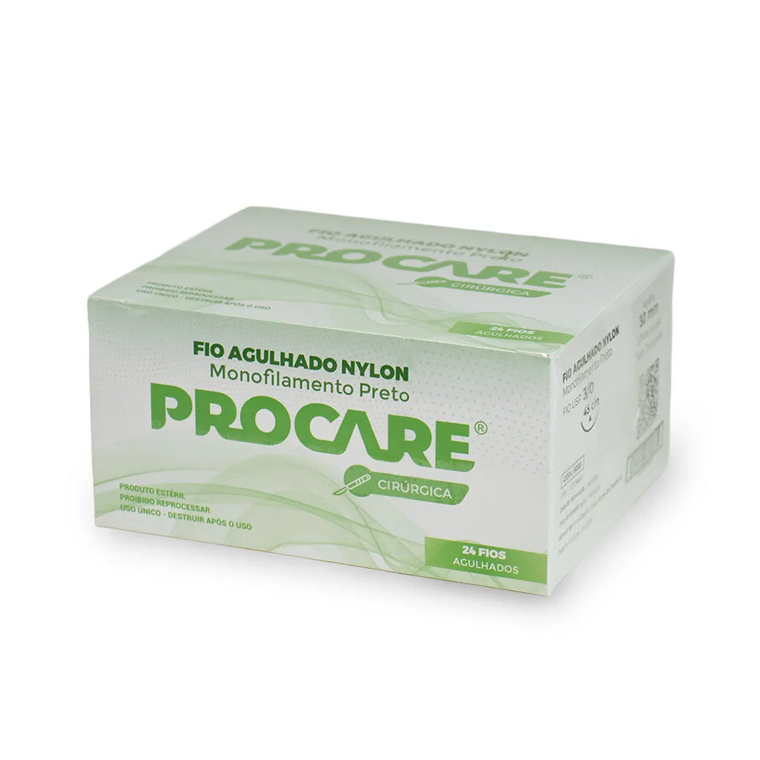 Fio Agulhado Nylon 3/0 Agulha 30mm Caixa c/ 24un. Procare