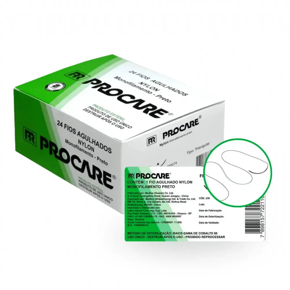 Fio Agulhado Nylon 4-0 Agulha 20mm Caixa com 24un. Procare