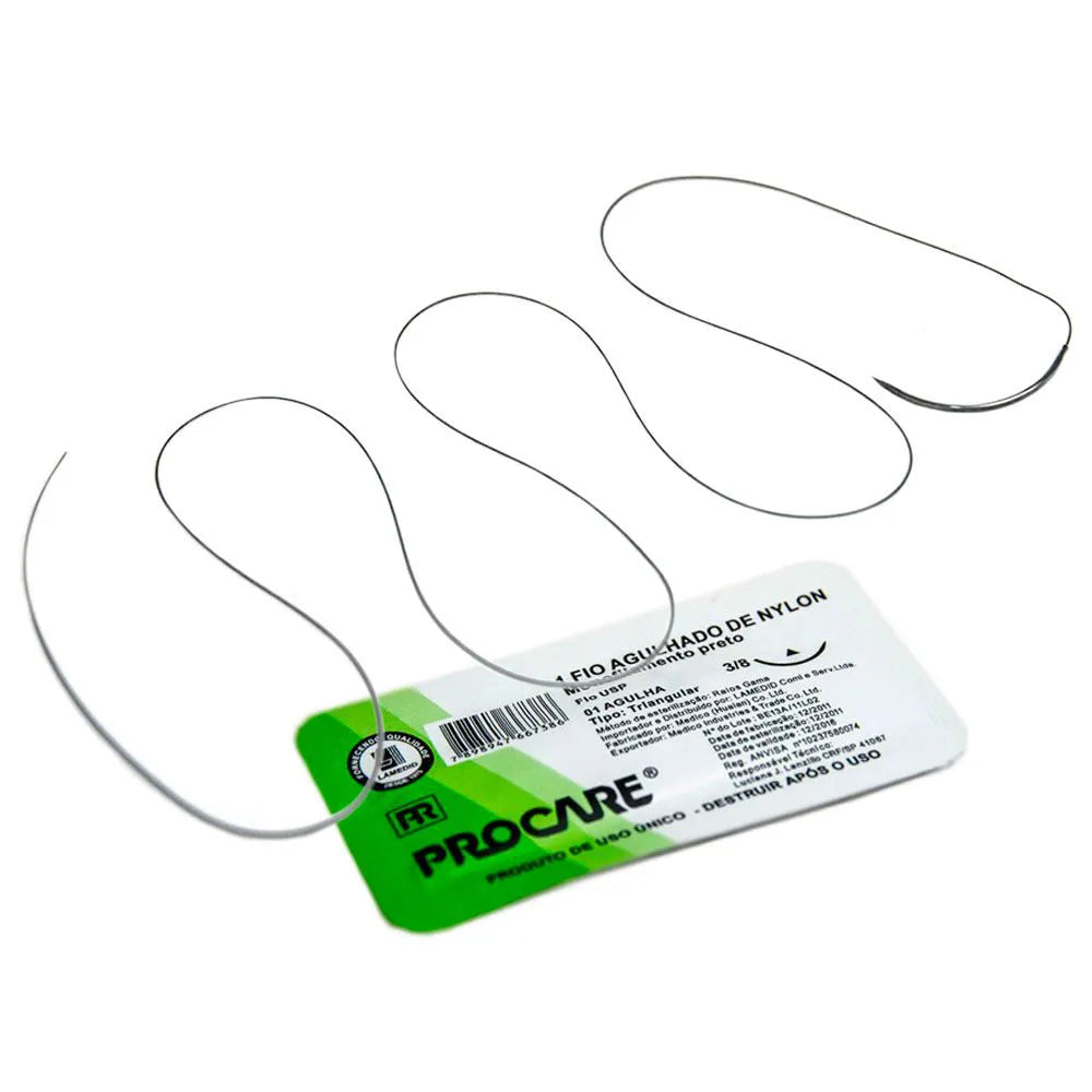 Fio Agulhado Nylon 5/0 Agulha 20mm Caixa c/ 24un. Procare